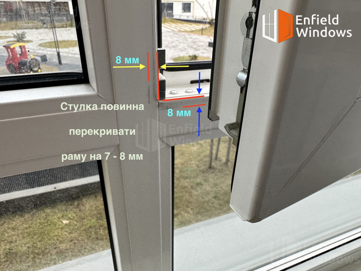 выравниваем диагонали на створке окна